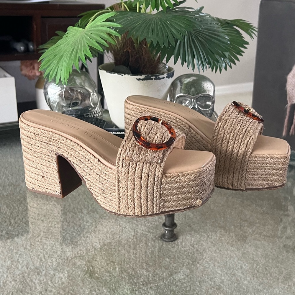 Gianni Bini Maris Jute Buckle Platform Espadrille Wedge Sandals Sz 9.5